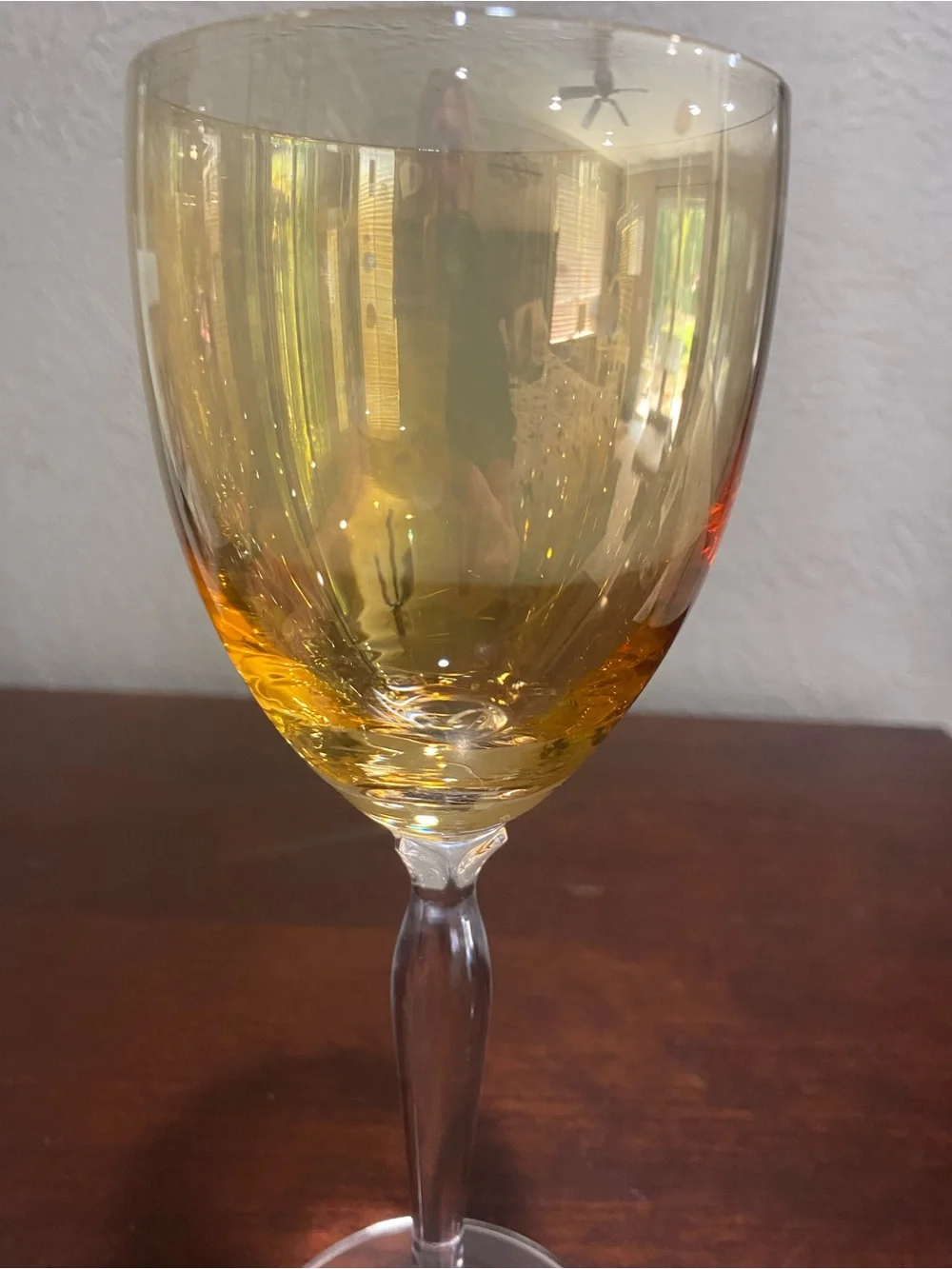 Vintage, Set of 2, Pier 1, Iridescent Amber Wine Glasses. P1C1 Amber Collection